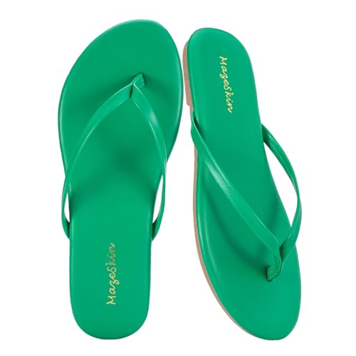 Image of mazeskin Women's Memory Foam Comfortable Flat Thong Sandals Dressy Summer Beach Leather Slide Flip Flops