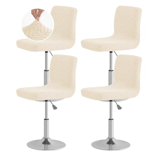 Image of FUANGUI Bar Stool Covers with Backs, 4 Pack Stretch Bar Stool Chair Covers, Knitted Jacquard Bar Stool Covers,Washable Bar Chair Covers Swivel Barstool Slipcovers (Knitted Beige 01)