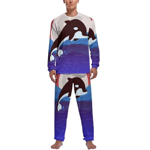 Pyjama homme haut et bas manches longues finitions premium motif baleine colorée