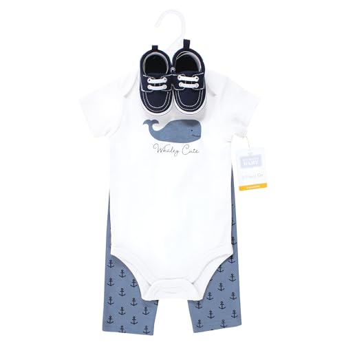 Image of Hudson Baby Unisex Baby Cotton Bodysuit, Pant and Shoe Set