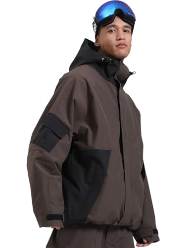 Image of GSOU SNOW Mens Womens Baggy Snowboard Jacket Ski Jacket 20K Waterproof | Snow Shell Jacket Retro, 15K Breathable, Windproof, Arm Vents, Powder Skirt, 5 Pockets, Color Block, Non-insulated, Loose Fit