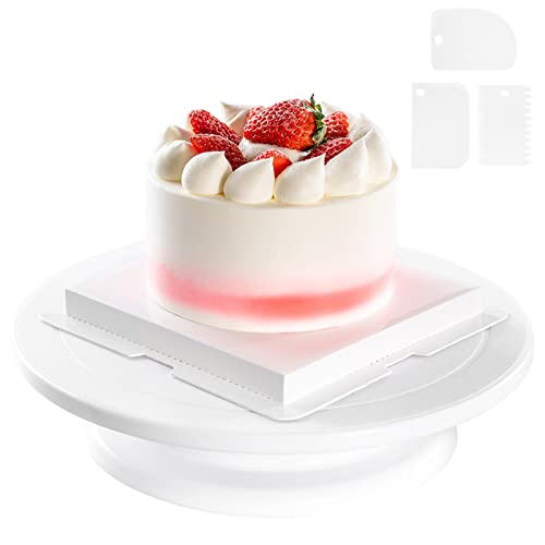 YHSWIN Plato Giratorio para Torta, Giratorio Torta Giratoria Plato con 3 Raspadores de Crema, Se Puede Utilizar para Tartas, Dulces y Decoraciones de Repostería (27,5 x 6,5 cm)