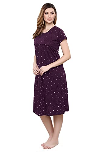 Image of TIGYWIGY Women's Cotton Printed Knee Length Maternity /Feeding /Nursing Nighty