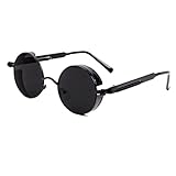 Retro Sonnenbrille,Sonnenbrille Herren Rund,Steampunk Stil Vintage Polarisiert Sonnenbrillen Unisex UV400 Schutz Metallrahmen Rave Brille Herren Damen Aesthetic Festival Partybrille (Schwarzer Rahmen)