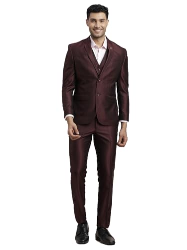 Image of Turtle Men Poly-Viscose Three Piece Suit - Dobby Print, Full Sleeve Blazer, Waistcoat & Pant for Wedding & Party