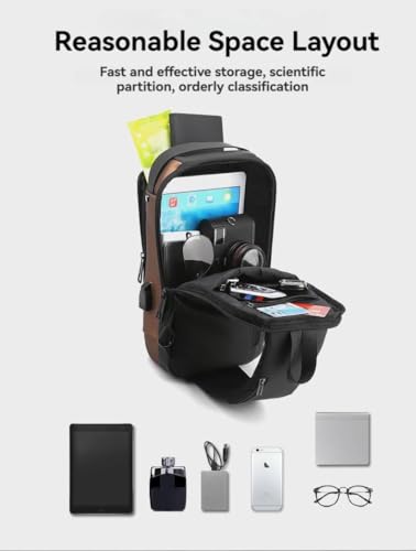 Men's USB Charging Backpack Lure Chest Bag Adjustable Strap Single Shoulder Waist Bag Waterproof Crossbody Bag (black)3