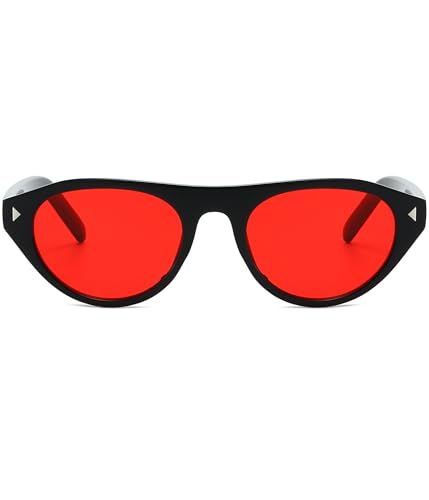 Image of EYLRIM Retro Oval Cat Eye Sunglasses for Women Men Trendy Flat Top Narrow Cateye Shades UV400 Protection