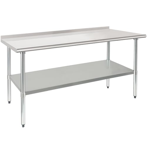 Image of HARDURA Stainless Steel Prep & Work Table 30 x 72 Inches NSF Heavy Duty Commercial with Undershelf and Backsplash, Galvanized Legs for Commercial Food Prep