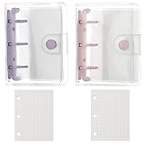 Daxlizy 2 Sets Mini Notizbuch Transparent Ringbuch Hüllen, Leicht PVC Binder Ringbuch 3 Löcher Loseblatt mit 3 Binder Taschen, Verschluss Loseblatt Rund Ringbuch mit Druckknopf (Rosa, Lila)