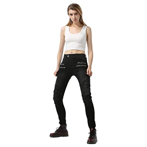 HULG Pantalon Moto Mujer Pantalon Proteccion Moto Pantalon Impermeable Moto Jeans Drop-resistant Breathable Jeans Racing Pants (black,3XS) Cover