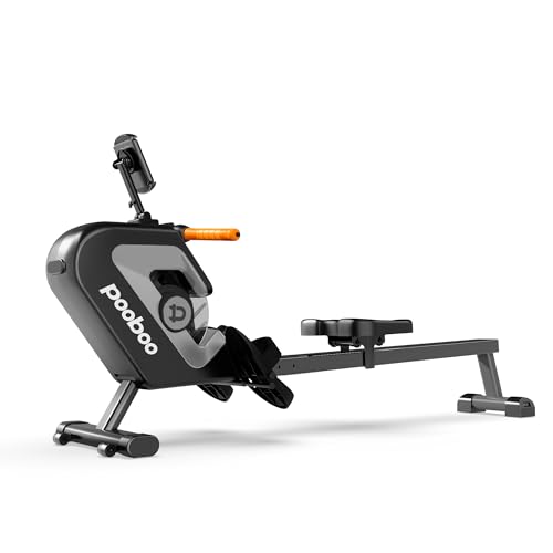 pooboo Rowing Machines for Home, Dual Wind & Magnetic Resistance, Foldable Row Machine 400 LB Weight Capacity, 14 Levels Resistance Quiet Rowers for at Home Exercise, App Supported (Silver)