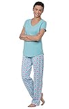 PajamaGram Pajamas Women Cotton Jersey - Women's Pajama Sets, Aqua, S, 4-6