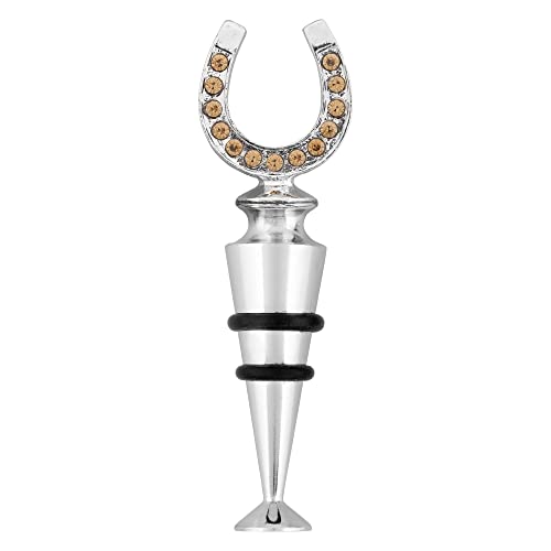 UPware Horseshoe-Shaped Zinc Alloy Wine Bottle Stopper with Brown Crystal Glass Accents - Reusable Beverage Preserver for Wine, Champagne, and Sparkling Drinks - Silver, 4.25 Inch Tall
