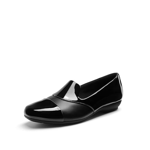 DREAM PAIRS Loafers for Women Orthopedic Comfortable Loafer Dress Casual Slip on Business Work Office Shoes with Arch Support,Size 10,Black-Pat,DWUMLS2519