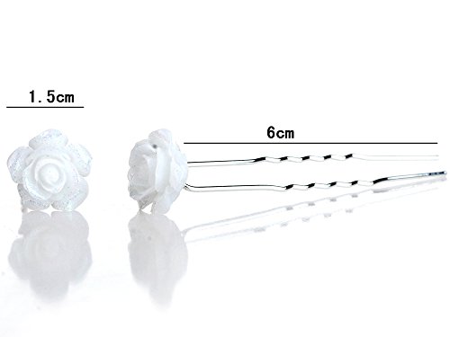 Akoak 20 Pcs Bridal Wedding Hair Pins, White Rose Flower Hair Pins #TOP3