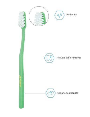 Image of Jordan Manual Toothbrush Soft Bristles BPA Free Ergonomic Design Imported Brush gentle to Teeth & Gums For Adults & Youths (Assorted colour) (Pack Of 12)