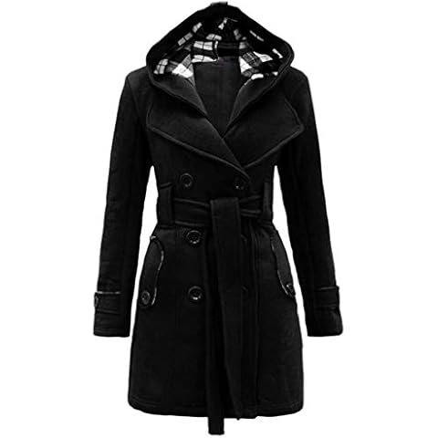 WIWIQS Women's Double-Breasted Dress Trench Coat Classic Lapel Overcoat Slim Casual Outerwear Coat with Belt BLK M Cover
