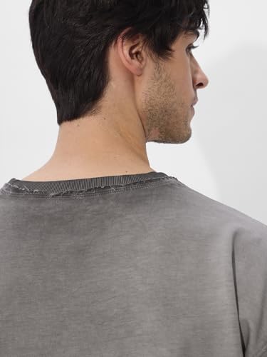 Image of The Souled Store Killin' It Men and Boys Short Sleeves Round Neck Grey Embroidered Cotton Oversized T-Shirts