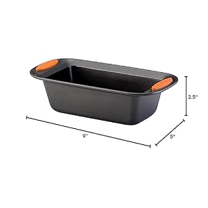 Rachael Ray Yum-o! Bakeware Oven Lovin' Nonstick Loaf Pan, 9-Inch by 5-Inch Steel Pan, Gray with Orange Handles Rachael Ray Yum o Bakeware Oven Lovin Nonstick Loaf Pan 9 Inch by 5 Inch Steel Pan Gray with Orange Handles