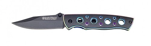 Smith & Wesson Extreme Ops Rainbow Messer – Einhandmesser, Klingenlänge 85 Mm, Schwarz, Mit Durchbrochenem Aluminiumgriff