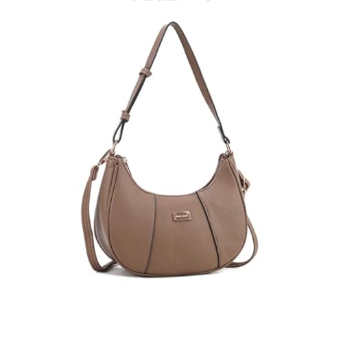 Bolsa baguete meia-lua feminina, bolsa de couro (Castanho)