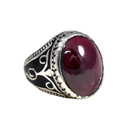Genuine Red Garnet Gemstone Ring, Black Enamel Men's Silver Ring, 925 Sterling Silver Ring, High Quality Silver Ring, Ottoman Ring, Healing Power Ring, Protection Ring, Elegant Ring, Gift For Him