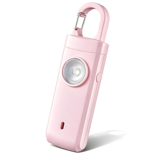 Alarmas personales para mujer, llavero de autodefensa con botón de pánico con diseño de clip, alarma de 130 dB y luz estroboscópica para protección personal, silbato de seguridad para viajes seguros