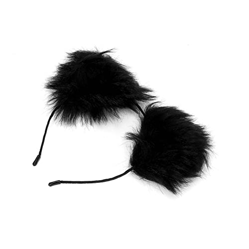 Bandeau d'oreille de chat en peluche, confortable, léger, doux, oreilles de fourrure, bande de cheveux, oreilles réglables pour Halloween pour la fête pour le cosplay(le noir) Cover