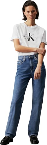 Calvin Klein Donna T-Shirt Maniche Corte Core Monologo Scollo Rotondo, Bianco (Bright White), S - 4