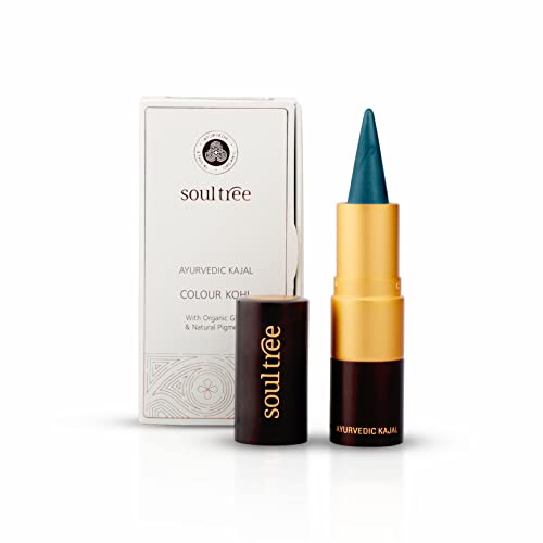 Image of SoulTree Ayurvedic Kajal | Caribbean Teal Kajal 014 | Blue Shade | Enriched with 100% Organic Ghee, Almond Oil & Camphor | Soothe, Cool & Nourish Eyes | Natural Eye Care with Ethical Ingredients 3gm