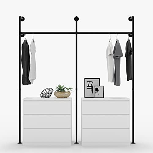 pamo industrial pipe clothing rack - KIM II - clothes rack for wardrobe, bedroom and as walk-in closet system. Sturdy clothing racks for hanging clothes I wall mounted heavy duty clothes rack…