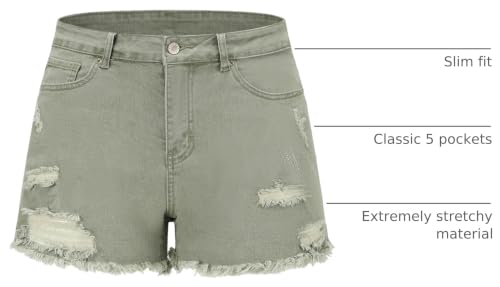 Image of THUNDER STAR Women Mid Rise Ripped Stretchy Jeans Shorts Frayed Raw Hem Casual Denim Shorts