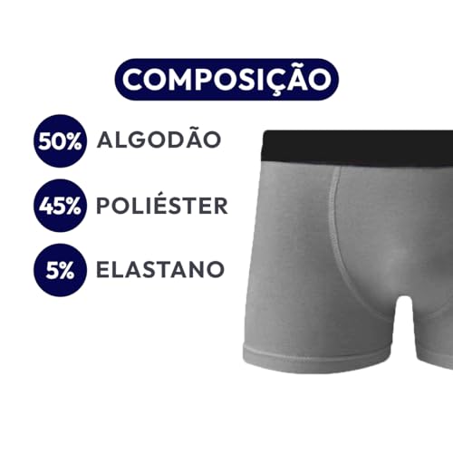 Kit 5 Cuecas Boxer Algodão c/Poliéster C5 + 3 Pares de Meias M9