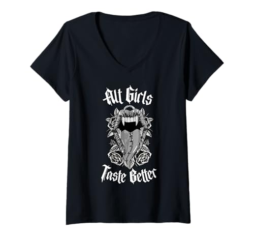Womens My Freaky World Goth Alt Clothing - Alt Girls Taste Better V-Neck T-Shirt