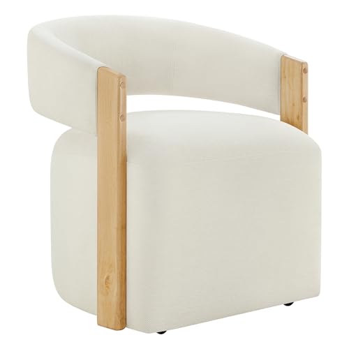 KISLOT Upholstered Dining Chair Set of 1, Barrel Modern Dining Room Chair with Casters, Kitchen Side Wooden Armchair with Fabric Cushion Seat for Bedroom, Livingroom, Reading Room, Beige, 1 Box
