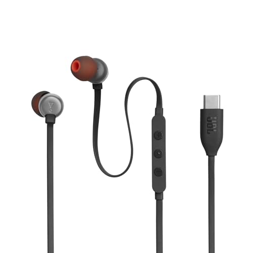 Image of (Refurbished) JBL Tune 310 Wired in-Ear Type C Headphones, Hi-Res Audio with Digital-to-Analog Converter, 3-Button EQ Preset Remote with Microphone, Tangle-Free Flat Cable, Compatible with USB-C Devices (Black)