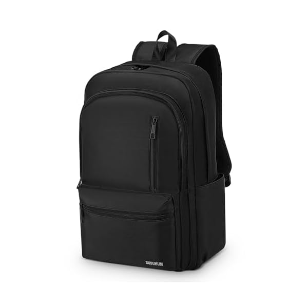 Nylon Backpack for Men & Women, Water-Resistant Everyday Backpack with 15.6" Laptop Compartment, Anti-Theft Pocket & Luggage Strap, Black