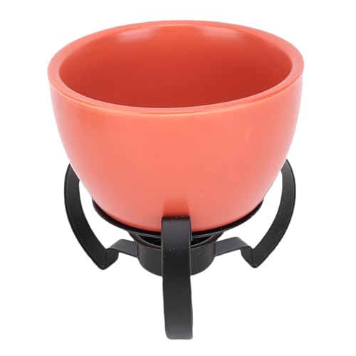 SASKATE Ceramic Cheese Fondue Pot Set Ceramic Hot Pot Ceramic Melting Pot Hand Painted European Style for Cheese Chocolate Melting with Detachable Metal Stand Even Heat Distribution (Orange) - Thumbnail 2