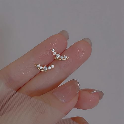 IPEPPY Gold Moon Ear Crawler Earrings for Women Dainty 925 Sterling Silver Small Crescent Cartilage Climber Earring Cubic Zirconia Hypoallergenic Stud Earring Graduation Jewelry Gifts to Daughter (Gold) by IPEPPY - Image 5