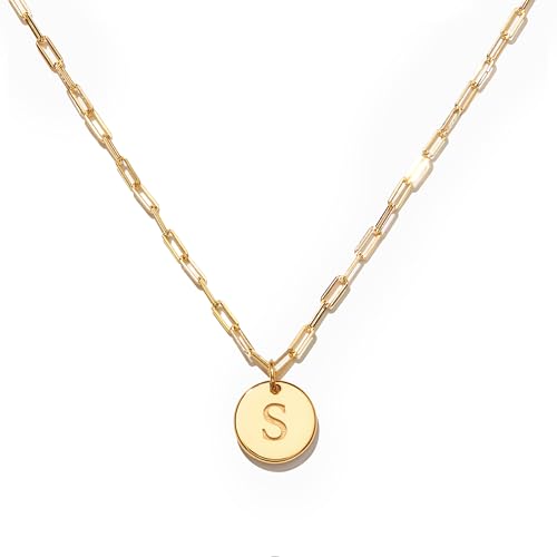 STORYJEWELLERY 18K Gold Plated Initial Necklaces for Women, Dainty Paperclip Necklace with Letter Charm, Trendy Womens Jewelry with Initials, Gifts for Women