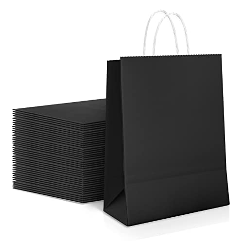 OWill 30 Pcs Party Paper Bags,Black Kraft Gift Paper Bags with Handles, Party Bags for Kids Party Birthday, Wedding, Party Supplies -16×8×22 cm