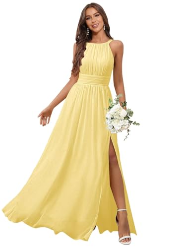 Spaghetti Straps Bridesmaid Dresses for Women Chiffon Corset Long Formal Evening Dress with Slit4