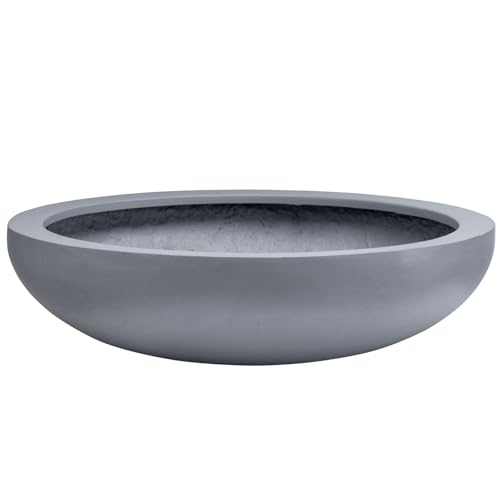 VIVANNO Pflanzschale Blumenschale Beton-Design grau – Fiberglas Dekoschale innen und außen (54x14 cm)