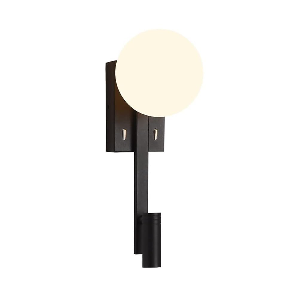 SMCCYYSD Globe Black Metal Wall Lamp Glass Ball Shade Sconce 360°+90° Adjustable Reading Lantern for Bedroom Bedside Living Room Study Corridor Entryway Restaurant