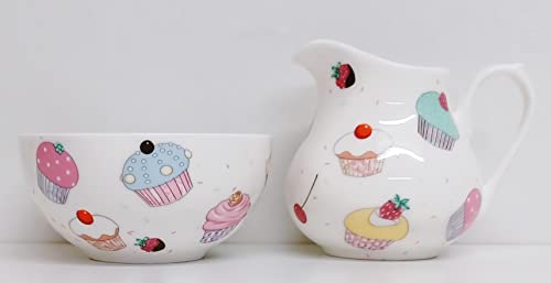 Fairy Cupcakes - Brocca per latte e zuccheriera, in porcellana fine, decorato a mano nel Regno Unito