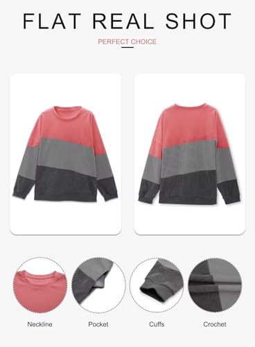 KISSMODA Womens Casual Long Sleeve Sweatshirts Color Block/Solid Tops Corduroy Crewneck Tunic Pullover with Pockets