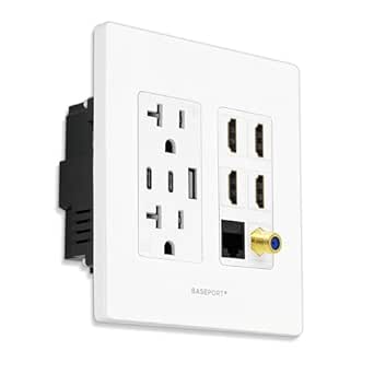 Premium Media Wall Outlet Dual 34A USB Outlet - 15A Dual Power Outlet - Cat6 Rj45 Ethernet Port - View #4