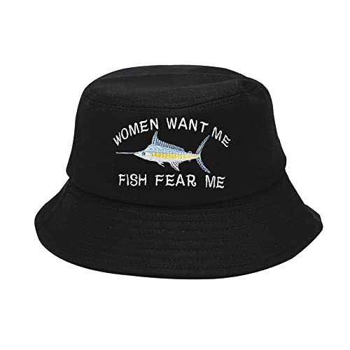 Enodtter Women Want Me Fish Fear Me Embroidered Bucket Hats for Men by Enodtter - Used condition - US$13.87