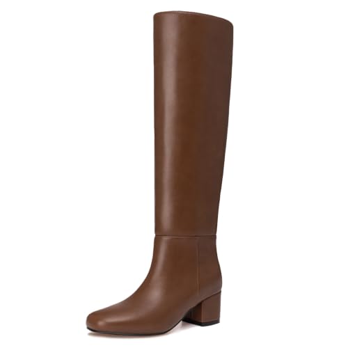 Athlefit Knee High Boots Women Low Heel Tall Fall Boots for Women Tan 6.5