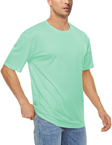 Faskunoie Men's Running Shirts Short Sleeve Crew Upf 50 Sun Protection Quick Dry Rashguard T Shirt Mint Green #TOP1